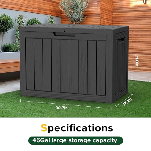Image of 46 Gallon Outdoor Deck Box,Storage Lockable Waterproof Patio Furniture,Garden Tools,Cushions,Pool Accessories Outside Storage Resin Box(Black)