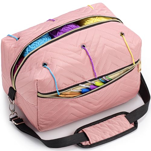Bolsa de crochê - Organizador de fios - Recipiente de armazenamento de viagem de crochê e tricô - Rosa suave - Suporte de 24 novelos - Organização para agulhas, bordado, tecido - por Golden Nature