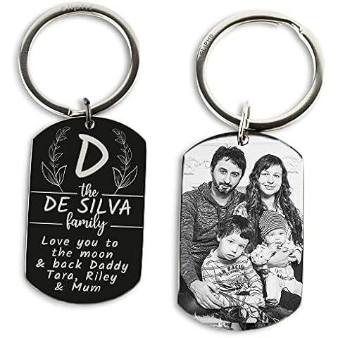 Eliphs Personalised Photo Engraved Christmas Valentines Mothers Day Father’s Day gift Keyring text message for Dag Dad keepsake in a gift box for Men memorial Stainless steel tag Cover