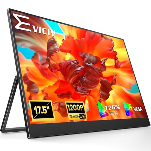 EVICIV Portable Monitor 17.5 Zoll 1920×1200P 125% sRGB 2000:1 FHD Tragbarer Monitor 16:10 IPS Display mit USB-C & HDMI Ultra dünn Augenschutz Externer Zweiter Bildschirm für Laptop/Phone/Spielkonsole