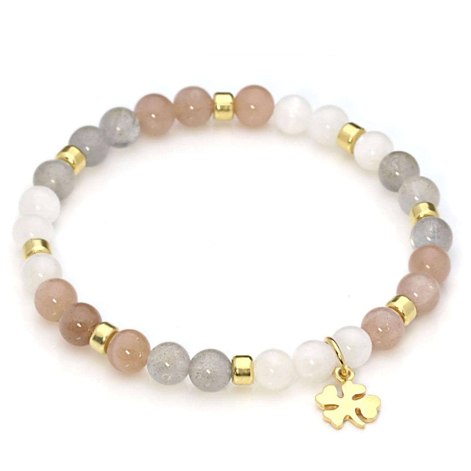 Glücksarmband Damen Moonlight mit Kleeblatt, Glücksbringer-Geschenk, Talisman, Silber, Gold- oder Rosègold plattiert