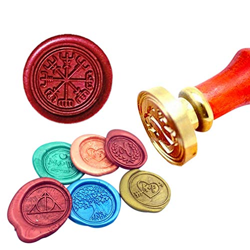 Kooer Viking Rune Vegvisir Wax Seal Stamp Custom Viking Rune Sealing Wax Stamp Vegvisir Wax Stamp Custom Wedding Invitation (Seal with Handle)