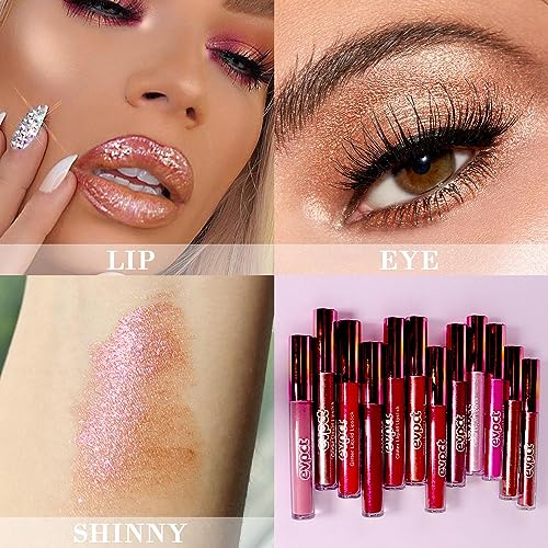 Image of evpct 2Pcs Nude Gold & Plum Red Matte to Glitter Liquid Lipstick Long Lasting Lip Set Kit for Women Diamond Shiny Glitter Sparkly Glossy Metallic Shimmer Sparkle Waterproof Lipstick Lip Gloss 14+15