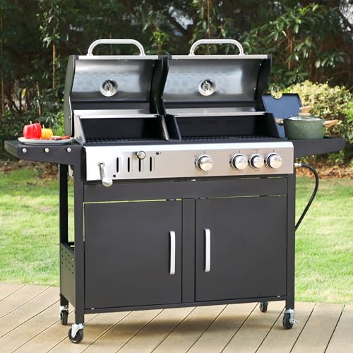 MFSTUDIO Dual Fuel BBQ Grill, Propane Gas & Charcoal Grill with Side