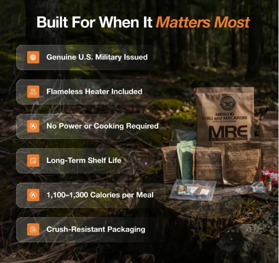 2026 Inspection MRE, U.S. MRE Meals, Emergency Supplies, Emergency Food Supply, Survival Food, Freeze Dried Food w/Flameless Heater, Ready Meals (Variety Pack of 24) – (2 x A and 2 x B Case Fresh Stock) MREs have 10 Year Shelf Life From Inspection Date (4)