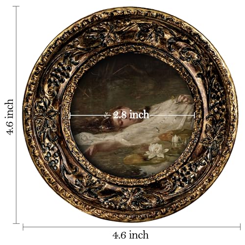 Image of eletecpro 3x3 Small Round Picture Frame with Glass Cover, Antique Gold | Retro Ornate Gold Photo Frame 3 x 3 for Tabletop or Wall Hanging
