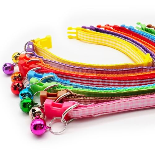Small Dog Puppy Pet Collar and Lead Set Check Design Nylon Adjustable Size 19-32cm Collar with Bell and 120cm Leash Green - Image 3