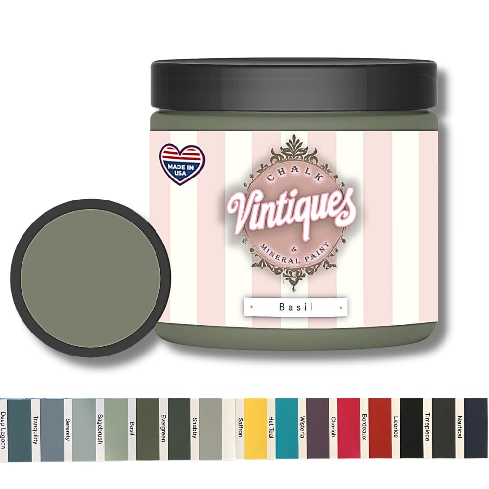 Chalk & Mineral Paint plus color card, Matte Finish- Easy Application for DIY Projects - Furniture, Wood, Metal, Home Decor and More, Basil, 8oz