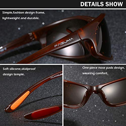 Image of FAGUMA Polarized Sports Sunglasses For Men Cycling Driving Fishing UV400 Protection, Brown, Standard