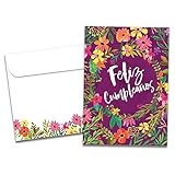 Tree-Free Greetings - Spanish-Speaking Birthday Card - Artful Designs - 1 Card + Matching Envelope - Made in USA - 100% Recycled Paper - 5 x 7 - Cumpleaños Flowers (GO64622)