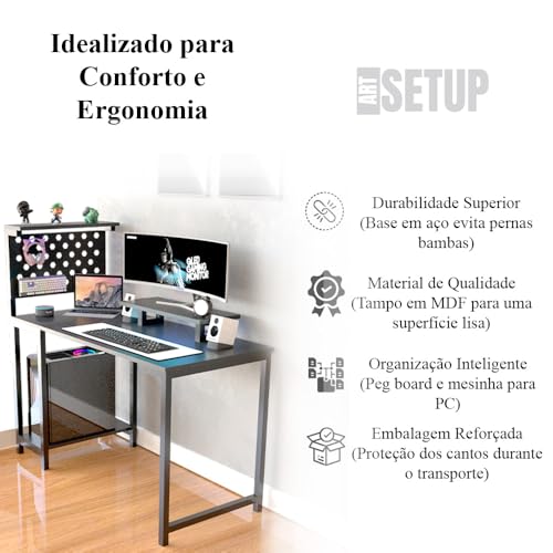Mesa para Computador com suporte para monitor, peg board e duas prateleiras gamer escrivaninha indus
