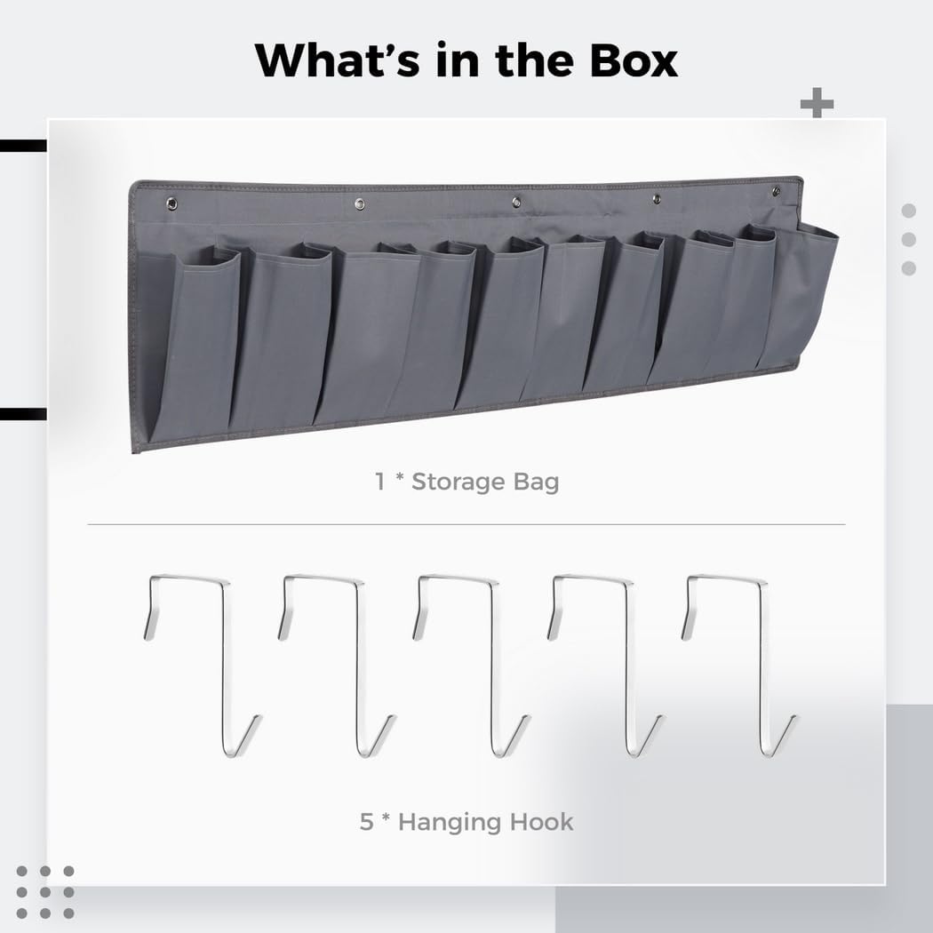 10 Pockets Rv Shoe Pocket Organizer, With Hanging Storage Bag Beside, Waterproof Oxford Shoe Pockets With 5 Metal Hooks, Multipurpose Hanging Bag For Toys, Garden Tools, Shoes