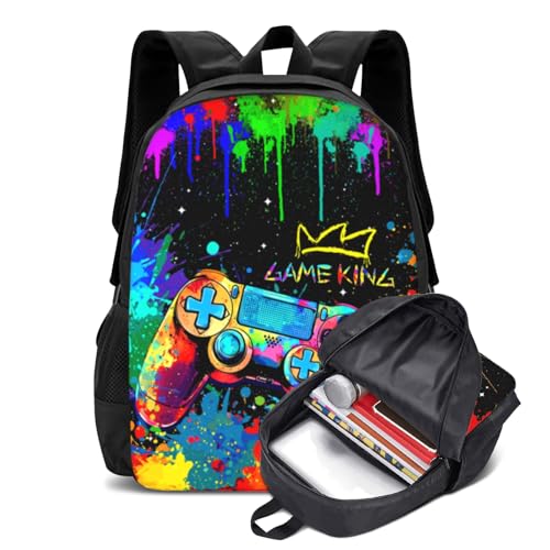 Cool School Backpack for Boys Gamer Boys Backpack For Children Teens Elementary Middle School Kids Bookbag Students Bag for Ages 6-12 Travel Back Pack Waterproof Lightweight 17 Inches