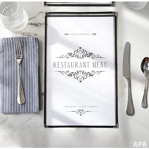 Image of Ilyapa Clear Menu Covers, 8.5x14 Inch - 30 Pack, 2-View Single Page Design | Durable PVC Plastic Sheet Protector, For Restaurant Menu Display, Double-Stitched Edges