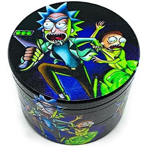 Rick and Morty - Grinder 40 mm - 4 Piece Spice Mill - Durable Zinc Alloy - Heavy Duty DAMS Dried Herb Grinder - With Small Pollen Spatula - Magnetic Lid for Perfect Closure Cover