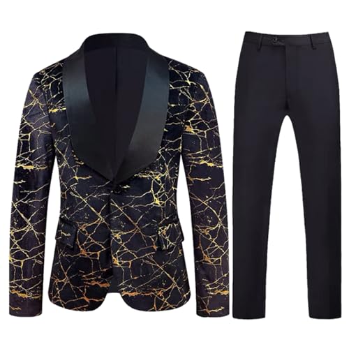 Men Suit Set 2 Pieces Printed Marble with Lapel for Wedding Banquet Work Business Tuxedo Set Jacket Blazer with Pant