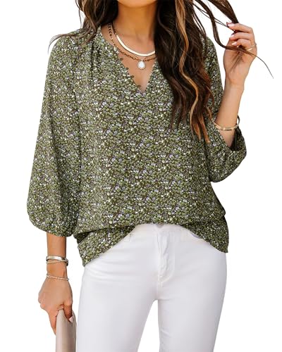 VALOLIA Women's 3/4 Sleeve Blouses Button Down Shirt Business V Neck Casual Clothing Blouses Dressy Casual Chiffon Tops2