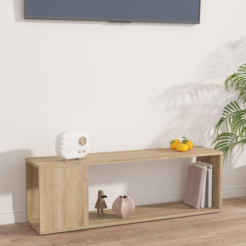 Mobile TV in rovere Sonoma, 100 x 24 x 32 cm, in legno con 2 ripiani, design sottile, mobile TV stabile per riviste, DVD e dispositivi multimediali, facile da pulire