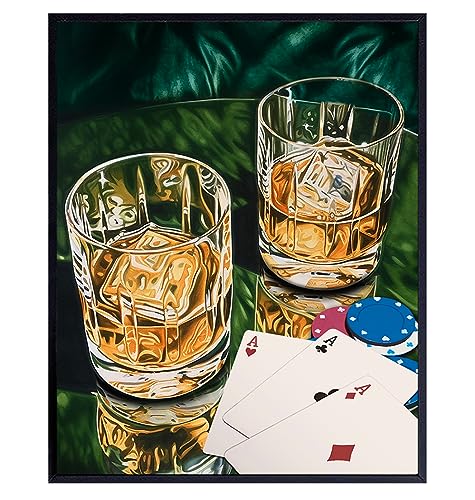 Bar Decor Posters for Men - Cocktail Game Room Decor for Adults - Man cave Wall Decoration for Men - Poker masculine Bar Art Retro Picture, Vintage Playing Card Art for Garage, Living Room, Den