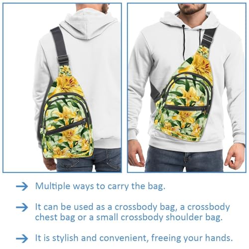 Mochila cruzada de lirio amarillo multicolor con correa regulable unisex 3