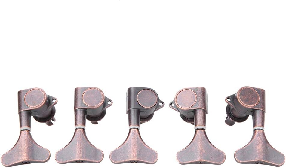 Electric Bass Guitar Tuning Pegs Machine Head Tuners, Red Copper Fishtail Key Knobs Tuning Keys (3 Left 2 Right)