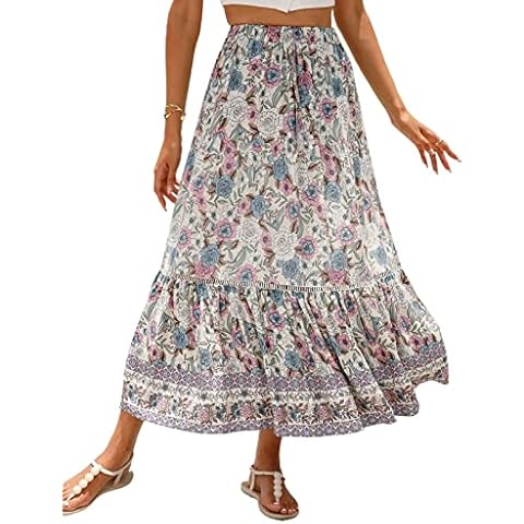 SotRong Bohemian Floral Summer Midi Skirt Cover