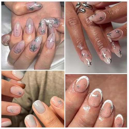 Image of MAYCREATE 6 Sheets Metallic Mirror Silver Nail Stickers for Women