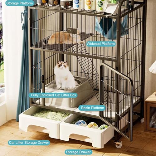 Boîte de parc pour chenil de chat avec bac à litière propre
