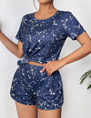 Image of Ekouaer Women's Pajama Sets Short Sleeve Pjs 2 Piece Top and Shorts Sleepwear Comfy Soft Lounge Sets with Pockets
