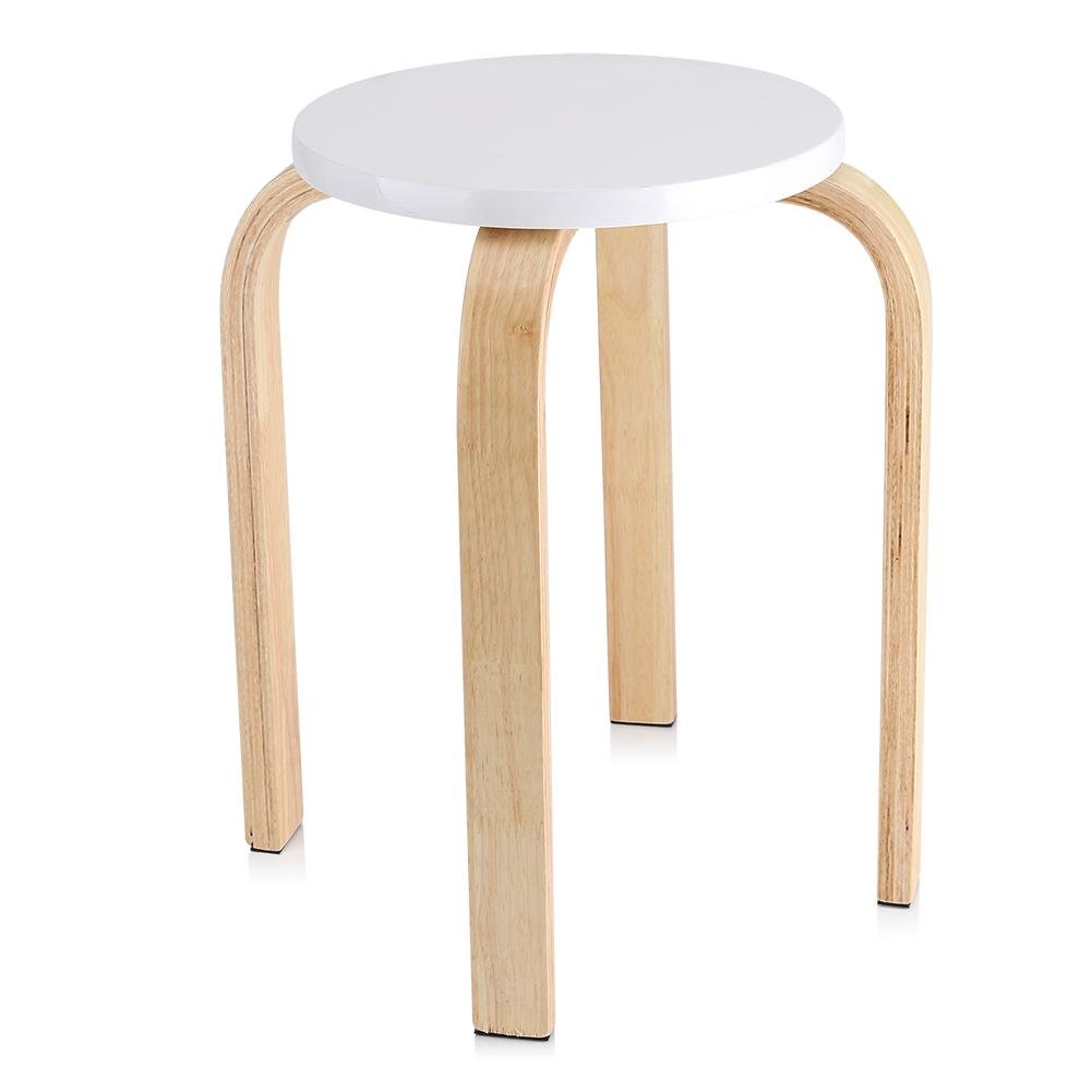 lyrlody Taburete Redondo de Madera, Taburete Apilable con 4 Patas y Alfombrilla Antideslizante Muebles para Hogar Cocina Bar, 40 x 45.5cm(Blanco)