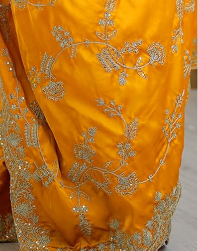 Image of Satrani Women's Satin Embroidery & Sequin Work Saree with Unstitched Blouse Piece