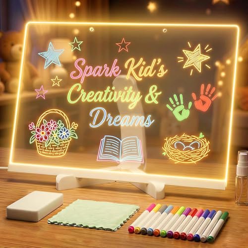 Warm Led Drawing Board for Kids, 17" Flicker-Free Led Note Board with Upgrade Bracket, Soft Light Board with 12 Markers, Holiday Gifts for Kids Ages 3-12, Girl Gifts Boy Gifts