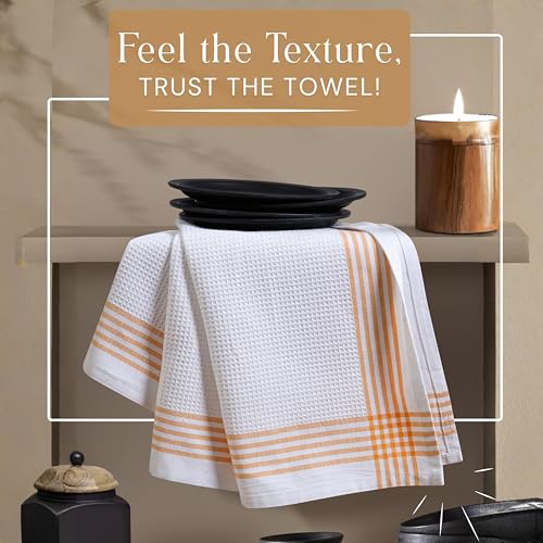 Image of Waffle White & Mustard Yellow Set of 4 Kitchen Towels, 100% Cotton, 16x26 inches, Soft and Durable Dish Towel, Quick Dry Dishcloths, Ideal for Drying Dishes, Cleaning, Wiping