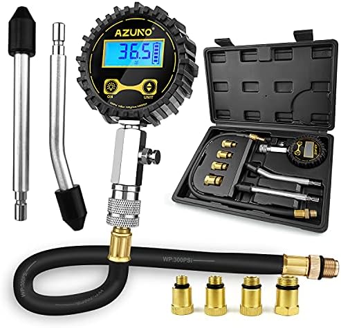 AZUNO Compression Tester Automotive, Digital Compression Gauge 200 PSI for Petrol Engine Cylinder Compression Tester Kit with Adapter & Hose