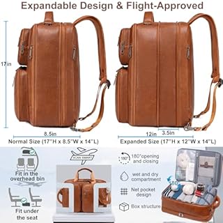 weiatas 3-in-1 Vegan Leather Convertible Laptop Bag for Men Women, 15.6 Inch Waterproof Expandable Backpack, Computer Briefcase, Shoulder Messenger Bag & Weekend Bag for Business Travel Work (Brown)