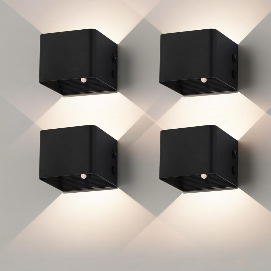 Battery Wall Lamp Indoor with Motion Sensor, Remote Control, 3 Colours, Wall Light, Up and Down Indoor LED Wall Light, 3 Modes, Rechargeable Battery Operated Wall Lights, Brightness, Adjustable, White