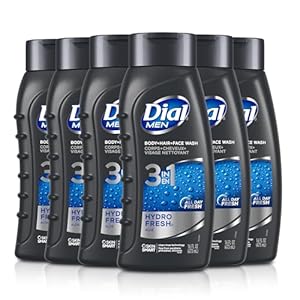 Dial Men 3in1 Body, Hair and Face Wash, Hydro Fresh, 16 Fl Oz, Pack of 6