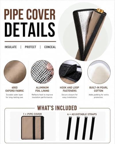 Image of 4 Layers Outdoor AC Line Insulation Pipe Cover 6ft x 10.2in, Cuttable 600D Waterproof Portable AC Hose Insulation Sleeve, Pipe Insulation Wrap for All Season, 1 Pack, Brown