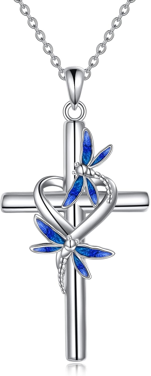 CRMAD Hummingbird/Ladybug/Dragonfly Necklace Jewelry for Women Sterling Silver Cross Hummingbird Daisy Necklace Gifts