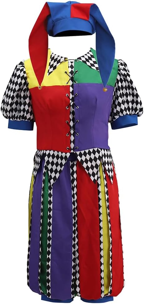 Renaissance Court Jester Costume Cosply Suit Medieval Fair Jester Clown Costume Women Men Outfit with Hat