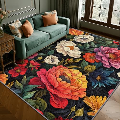 Tapete Floral Multicolor 7x9 Lavable y Antideslizante