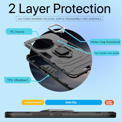 Image of Pikkme OnePlus 12R 5G Back Cover | D5 Tough Armor Bumper | 360 Protection Case | Ring Holder Stand Case for OnePlus 12R 5G (Black)