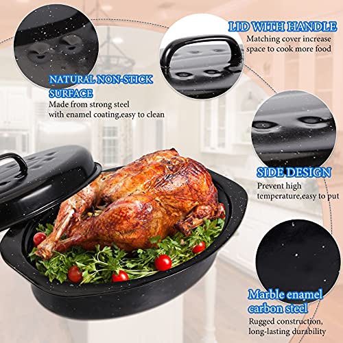 Laedau Granite Roaster Pan 13 Inch Multi Use Oval Roaster With Lid Small Granite Roaster Pot For Turkey, Small Chicken, Roast Baking Pan, Black Speckled Enamel Cookware, Roast 7 Lb Birds #TOP5