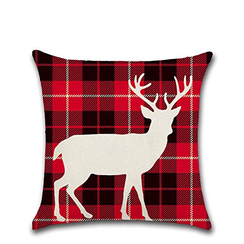 Joielavie Housse de Coussin Lin Coton Mélangé Ombre Tête de Cerf Renne Ours Arbre Carreau Grille Carré Taie Décoration Canapé Maison Sofa Café 45X45CM #3 Cover