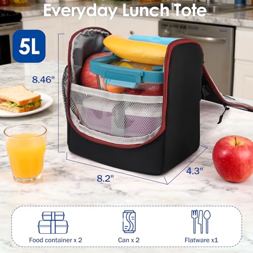 Image of Genteen Kids Lunch Box, Insulated Lunch Bag for Kids, Toddler, Girl, and Boy; Holds Lunch Box, Water Bottle, & Snacks; Easy-Clean Water-Resistant Fabric & Multiple Zippered Pockets (Black)