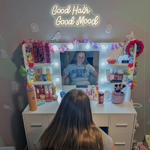 Image of WX&YH Good Hair Good Mood Neon Sign Hair Salon Led Sign for Wall Decor Haircut Neon Lights for Business Barber Shop Store Hair Salon Neon Sign Lights Decor Gifts for Women