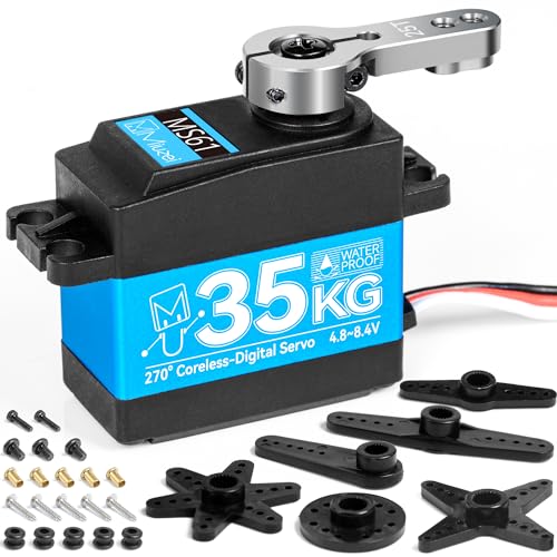Miuzei Servo 35kg 270° RC Coreless Motor Digital Servo Waterproof Metal Gear Motor Stainless Steel Gear Car 1/8 1/10 Robot Arm Aeroplane 8.4V High Speed Torque Steering Servo with Cable 25T Horn