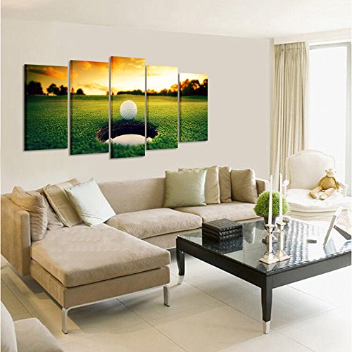 Kreative Arts - Golf Course Scenery Canvas Wall Art Contemporary Sunset Canvas Prints Framed Poster Prints For Home Decor 5 Panels Wall Decorations For Living Room Office (Large Size 60X32Inch) #TOP2