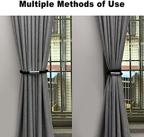 Aocar Magnetic Curtain Tiebacks, Handmade Curtain Rope, Drapery Buckle (Black)