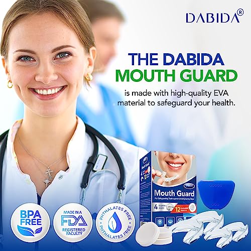 DABIDA Mouth Guard for Grinding Teeth at night, Sleep Mouth Guard, Mouthguards for Grinding of Teeth, Mouth Guard for Clenching Teeth at Night, Night Guards for Teeth Grinding with 12 Cleaning Tablets